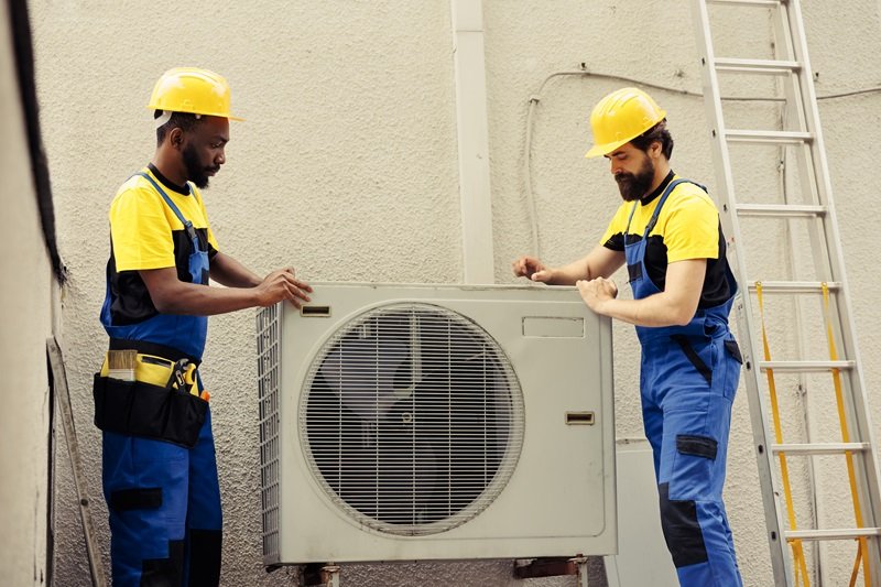 Technicians teamworking on hvac system