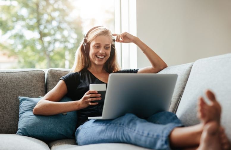 woman on couch in living room